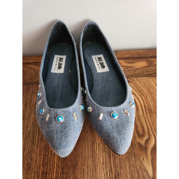 Embellished MEMO USA Woman's Denim Ballet Flats sz 7.5 - Picture 1 of 5